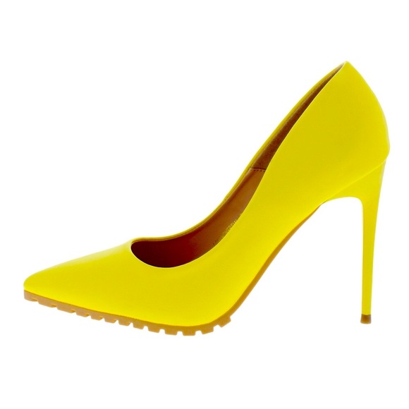 Banana Yellow Pointed Toe Stiletto High Heel Pumps - Picture 3 of 5